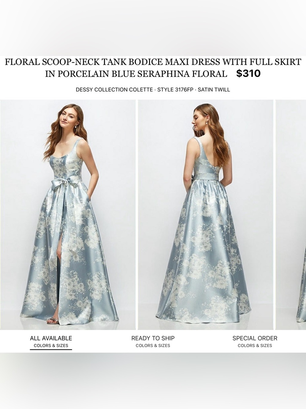 Dessy Collection Porcelain Blue Floral Scoop-Neck Maxi Gown